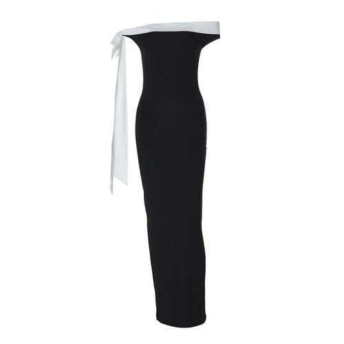 Load image into Gallery viewer, Sleeveless Ribbon Off-shoulder Solid Sexy Autumn Winter Maxi Dress For Women High Waist Bow Bodycon Party Long Dress
