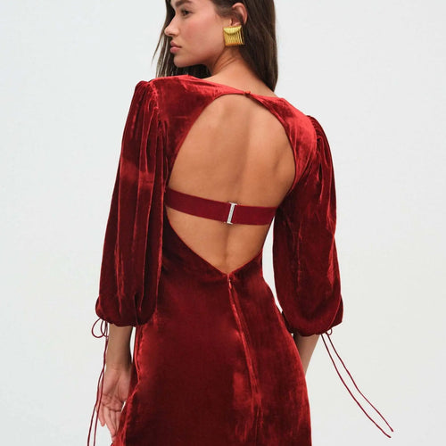 Load image into Gallery viewer, Elegant Long Sleeved Velvet Hollow Out Dress Women Sexy Backless Party Evening Dress Autumn/Winter 2025 New Slim Vestido
