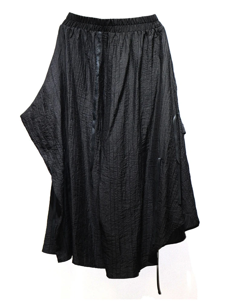 High Elastic Waist Black Pocket Brief Pleated Long Wide Leg Pants New Trousers Women Fashion Tide Spring Autumn 2025