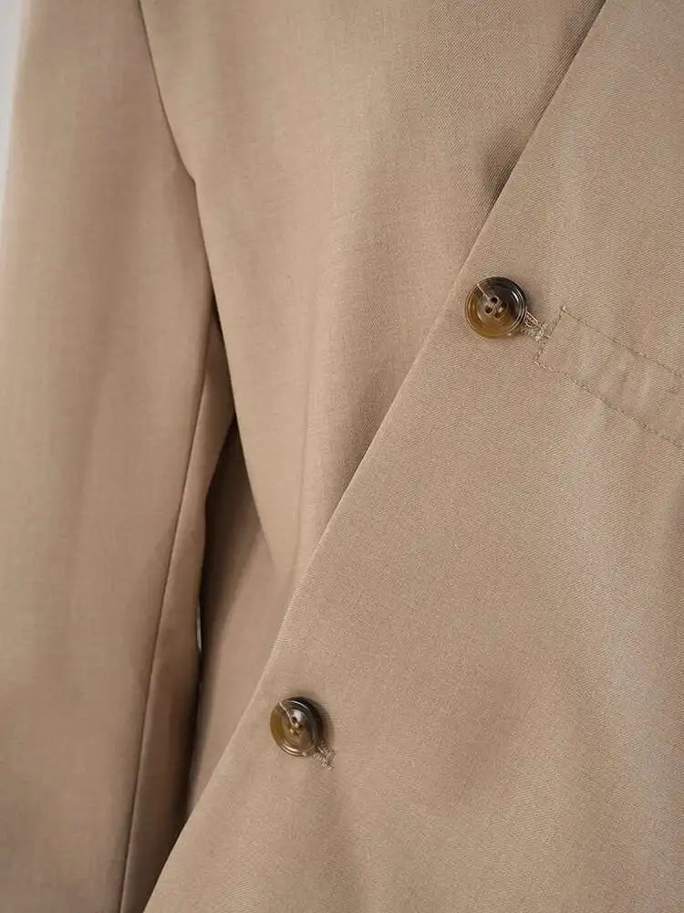 Women Khaki Irregular Button Slit Elegant Big Size Blazer New Lapel Long Sleeve Jacket Fashion Spring Autumn 2025 CPDB247