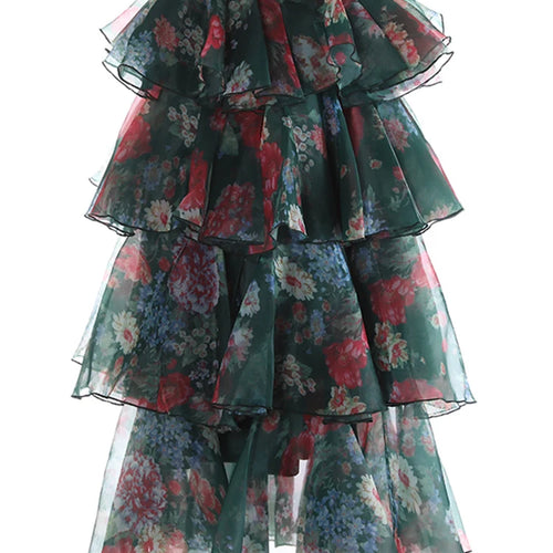 Load image into Gallery viewer, High Elastic Waist Red Printed Organza Layers Cake Half-body Skirt Women Fashion Tide New Spring Autumn 2025 1DJ1174
