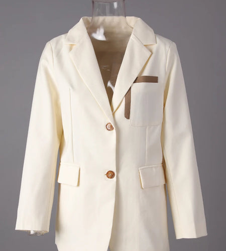 Women Beige Color-block Back Button Big Size Blazer New Lapel Long Sleeve Jacket Fashion Tide Spring Autumn 2025 30A3069