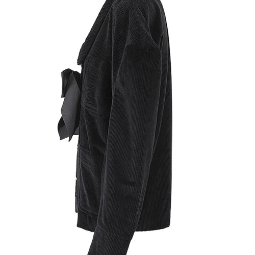 Load image into Gallery viewer, Loose Fit Black Corduroy Bow Big Size Jacket New Lapel Long Sleeve Women Coat Fashion Tide Spring Autumn 2025 1DF2133
