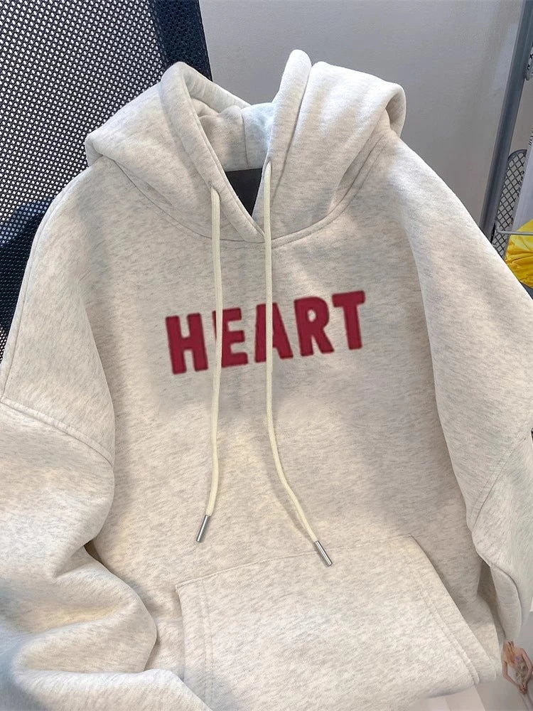 Women Casual Gray Letter Loose Hoodies Long Sleeve Sweatshirt Spring Autumn Elegant Pocket Pullover Tops 2024 Streetwear Popular