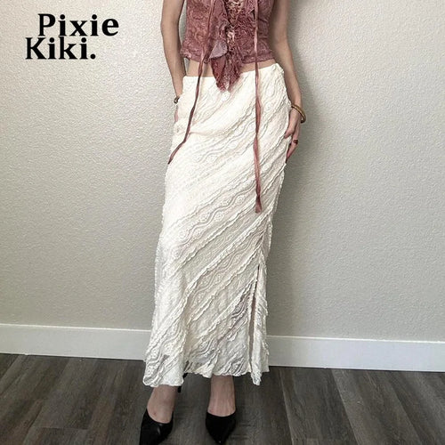 Load image into Gallery viewer, Texture Lace White Skirts for Women Bottom Elegant Fashion Low Rise Y2k Long Skirt P67-DF24
