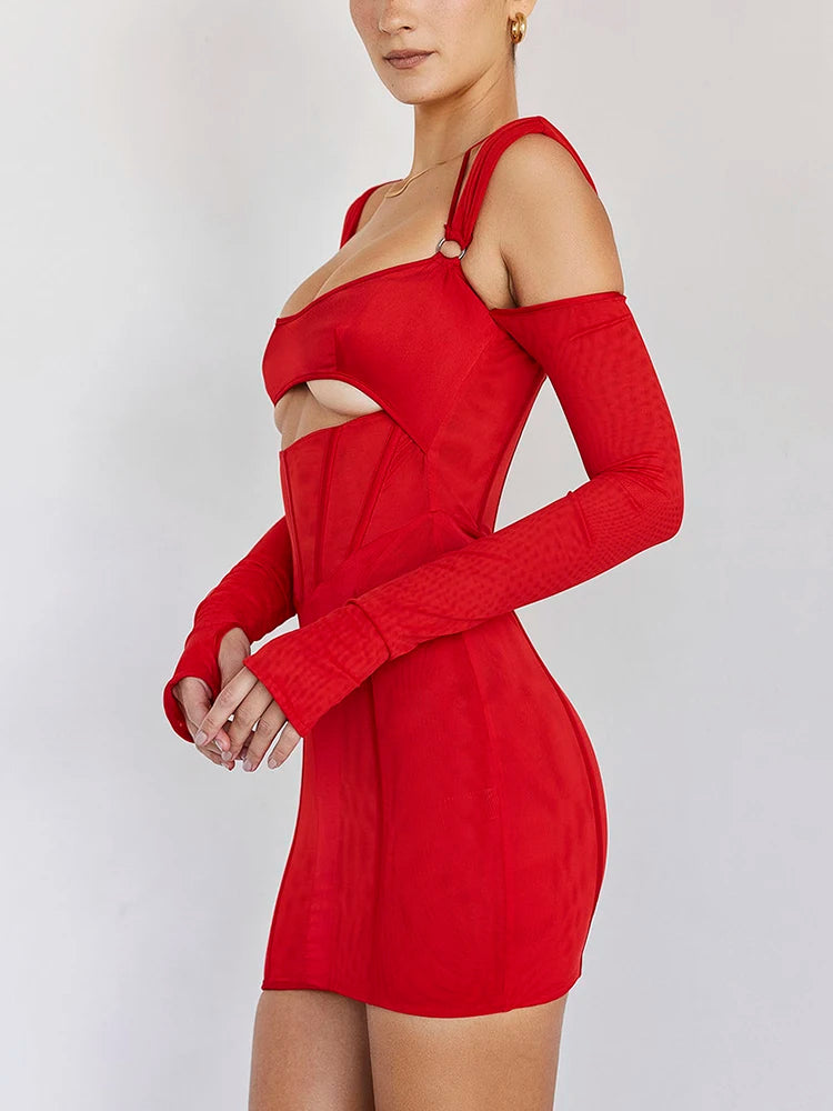 Sexy Bandage Hollow Out Tight Backless Woman Dress Preated Tight Mini Dress Prom Spring Summer Party Feminine Streetwear