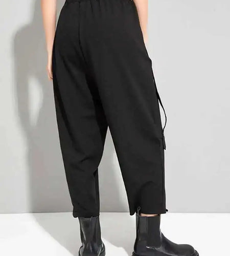 High Elastic Waist Black Button Long Harem Trousers New Loose Fit Pants Women Fashion Tide Spring Autumn 2025 1DE6299