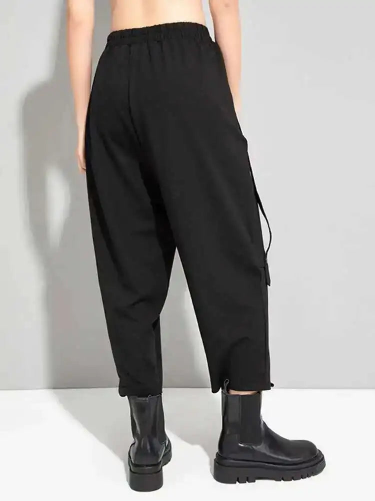 High Elastic Waist Black Button Long Harem Trousers New Loose Fit Pants Women Fashion Tide Spring Autumn 2025 1DE6299