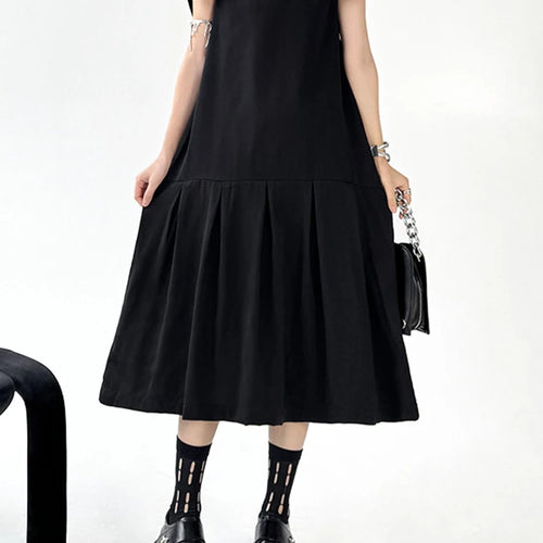 Load image into Gallery viewer, Women Black Brief Pleated Elegant Midi A-line Dress New Sailor Collar Sleeveless Fashion Tide Spring Summer 2025 1DJ1163
