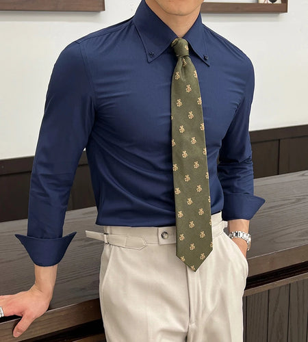 Men's New Long Sleeved Shirts Dark Striped Design Turn-down Collar Stylish Single Breasted Trendy Male Casual Tees 9W1875