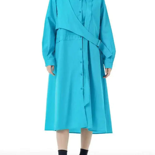 Load image into Gallery viewer, Women Purple Belted Big Size Irregular Midi Shirt Dress New Lapel Long Sleeve Fashion Tide Spring Autumn 2025 1DH5164
