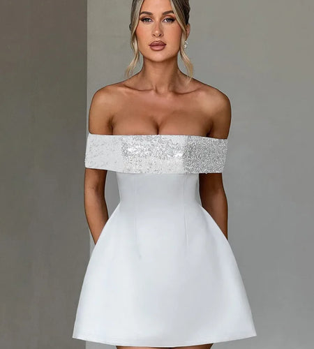 Off-shoulder Sequins Strapless Sexy Mini Dress Women Fashion Sleeveless Backless Sparkle High Waist Club Sexy Dress