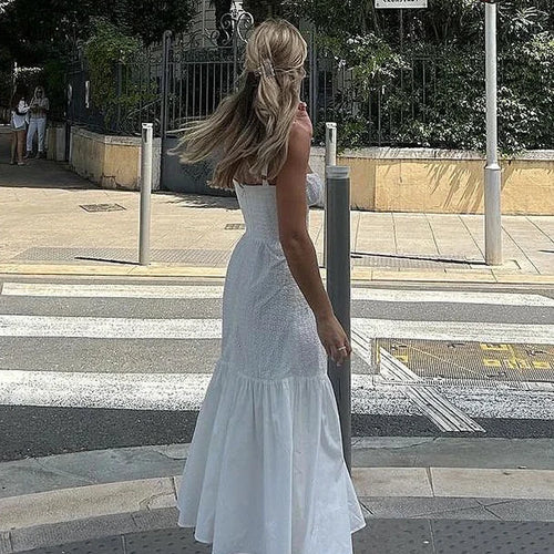 Load image into Gallery viewer, High Quality Summer Elegant and Pretty Women's Dresses White Cotton Blend Jacquard Dress Midi Vacation Party Dress
