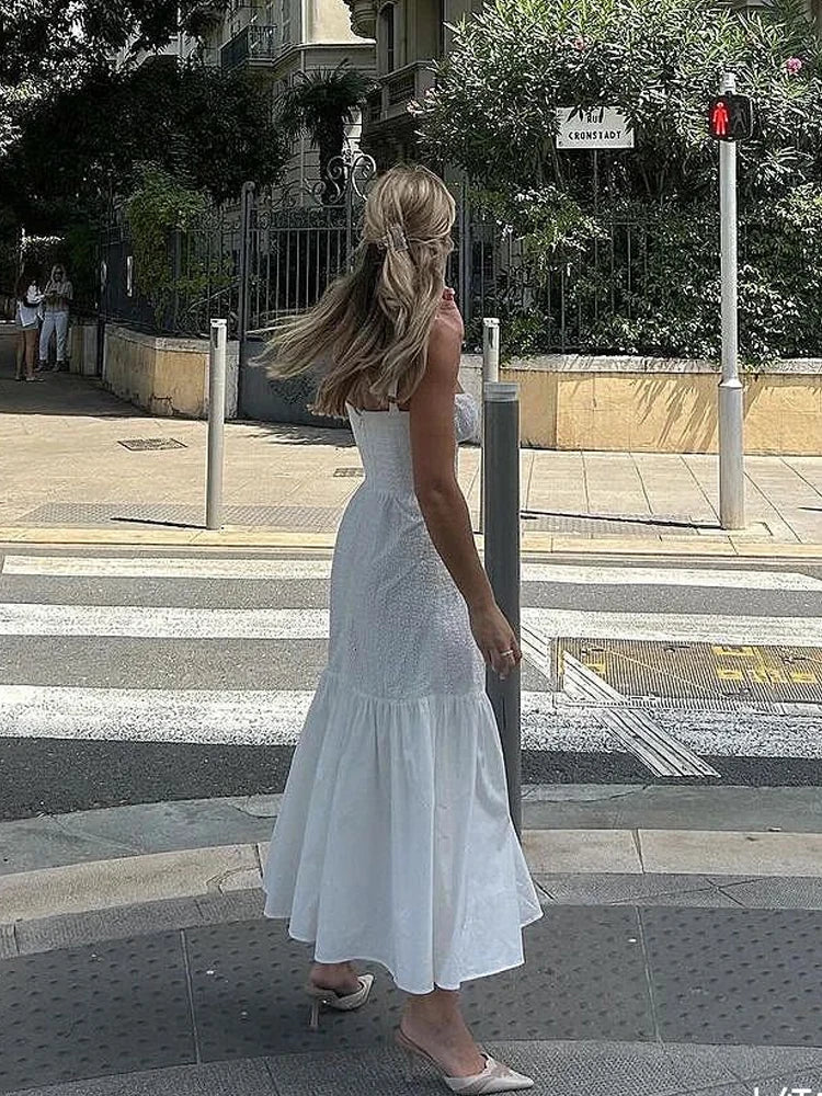 High Quality Summer Elegant and Pretty Women's Dresses White Cotton Blend Jacquard Dress Midi Vacation Party Dress