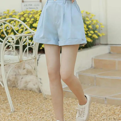 Load image into Gallery viewer, Spring Summer High Waist Solid Student Cotton Shorts Women Fashion Casual Versatile Button Pleated Short Pants Simplicity Korean

