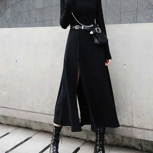 Load image into Gallery viewer, Women Red Hem Slit Long Irregular Dress New Turtleneck Long Sleeve Loose Fit Fashion Tide Spring Autumn 2025 1DF4817
