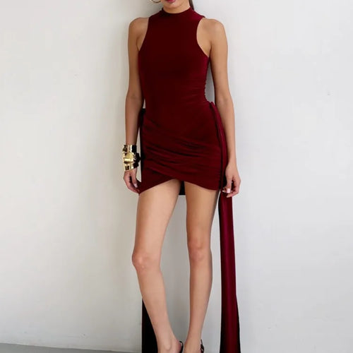 Load image into Gallery viewer, Elegant Sleeveless High Neck Elastic Slim Lace Up Dress Women Tight Party Club Evening Dress Elegant Short Dress Vestido
