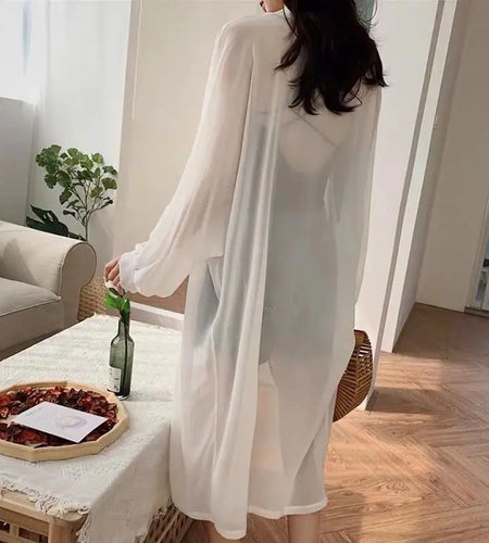 Summer White Sun Protection Clothing Women Long Cardigan Female Loose Cardigans Ladies Shawl Women Chiffon Thin Coat