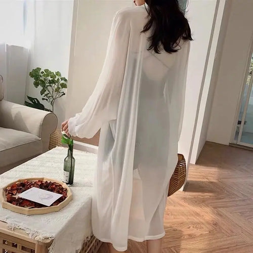 Load image into Gallery viewer, Summer White Sun Protection Clothing Women Long Cardigan Female Loose Cardigans Ladies Shawl Women Chiffon Thin Coat
