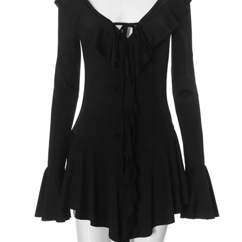 Load image into Gallery viewer, Sexy Deep V Ruffled Bodycon Short Skirt For Women 2024 Fall Ruffled Flared Sleeves Party Evening Dress Street Clothing
