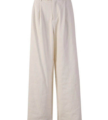 High Waist Beige Brief Pocket Pleated Long Wide Leg Pants New Trousers Women Fashion Tide Spring Autumn 2025 26D5510