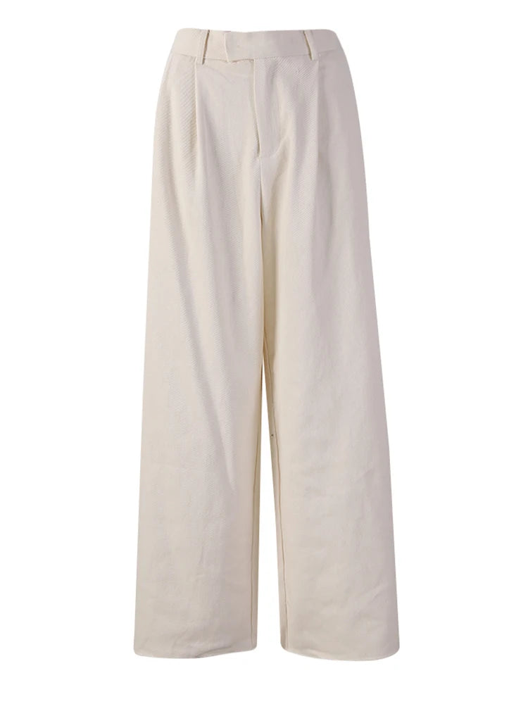 High Waist Beige Brief Pocket Pleated Long Wide Leg Pants New Trousers Women Fashion Tide Spring Autumn 2025 26D5510