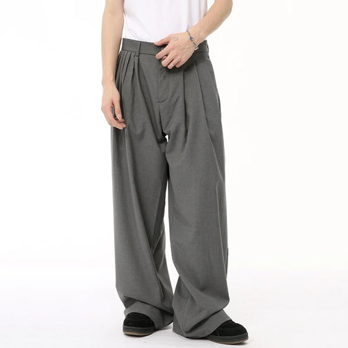 Load image into Gallery viewer, Trend Men&#39;s Suit Pants Free Draping Pleated Droop Bottom Straight Wide Leg Solid Color Male Casual Bottom Summer 9C6592
