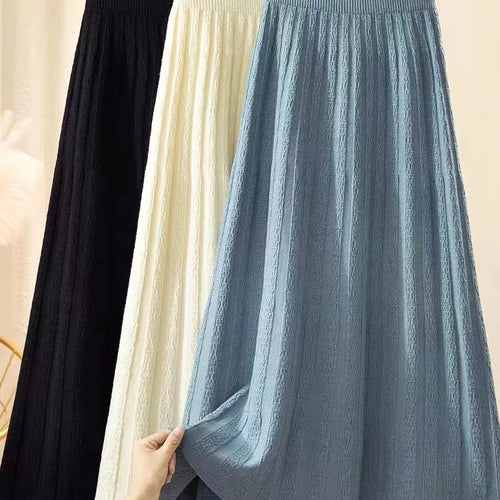 Load image into Gallery viewer, Autumn Winter New Elegant Slim Elastic High Waist A-line Skirt Solid Holiday Striped Big Swing Knitted Skirts Women Popular
