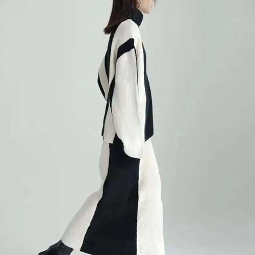 Load image into Gallery viewer, Half-body Skirt Knitting Sweater Big Size Two Pieces Suit New Turtleneck Women Fashion Tide Autumn Winter 2025 1DF2626
