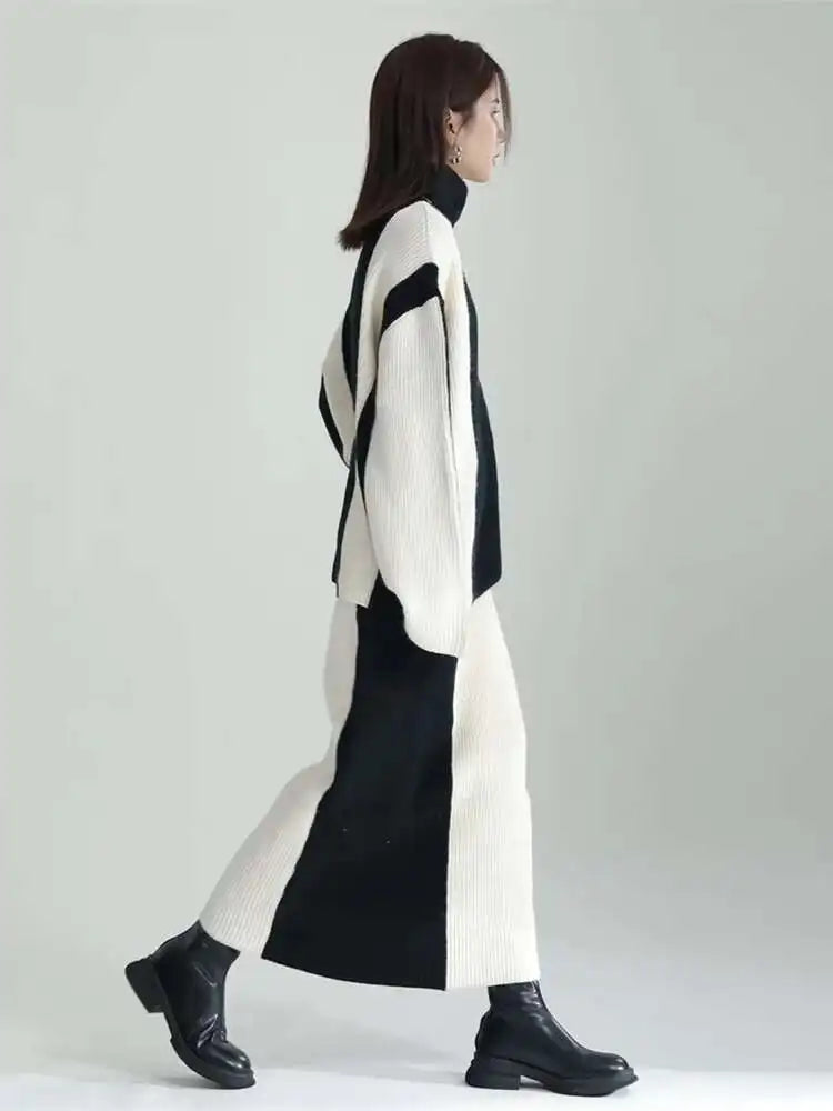 Half-body Skirt Knitting Sweater Big Size Two Pieces Suit New Turtleneck Women Fashion Tide Autumn Winter 2025 1DF2626
