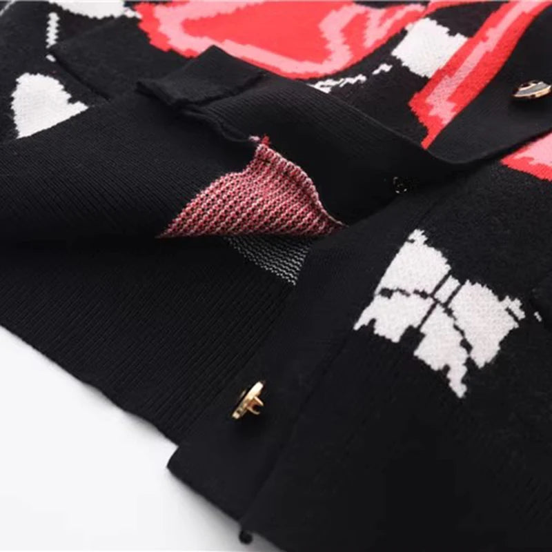 Winter Knitted Cardigan Sweater Coat Thickened Cute Bow Jacquard V-neck Cardigan Women's Jacket C-169