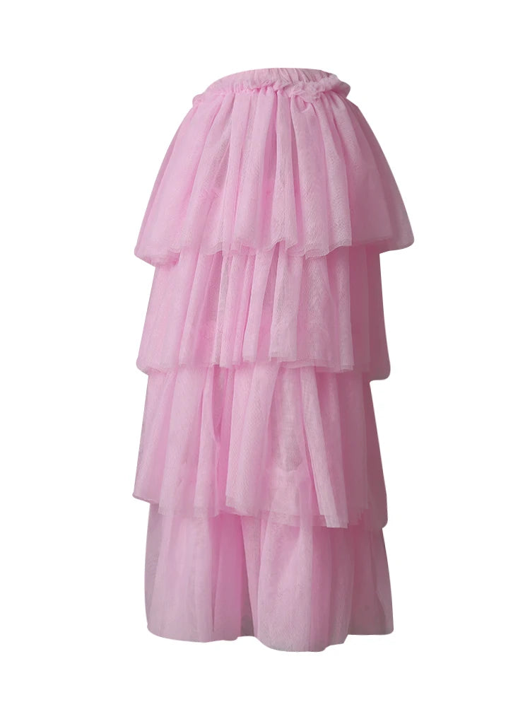 Mesh T-shirt Cake Half-body Skirt Two Pieces Suit New Round Neck Short Sleeve Women Fashion Spring Summer 2025 CPG3209