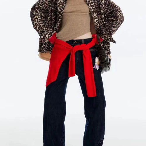 Load image into Gallery viewer, Hit Color Leopard Spliced Zipper Casual Jackets for Women Lapel Long Sleeves Patchwork Pocket Fashion Jacket Female
