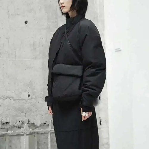 Load image into Gallery viewer, Spring Stand Collar Black Single Pocket Stitch Large Size Warm Cotton-padded Coat Women Jacket Fashion JI51
