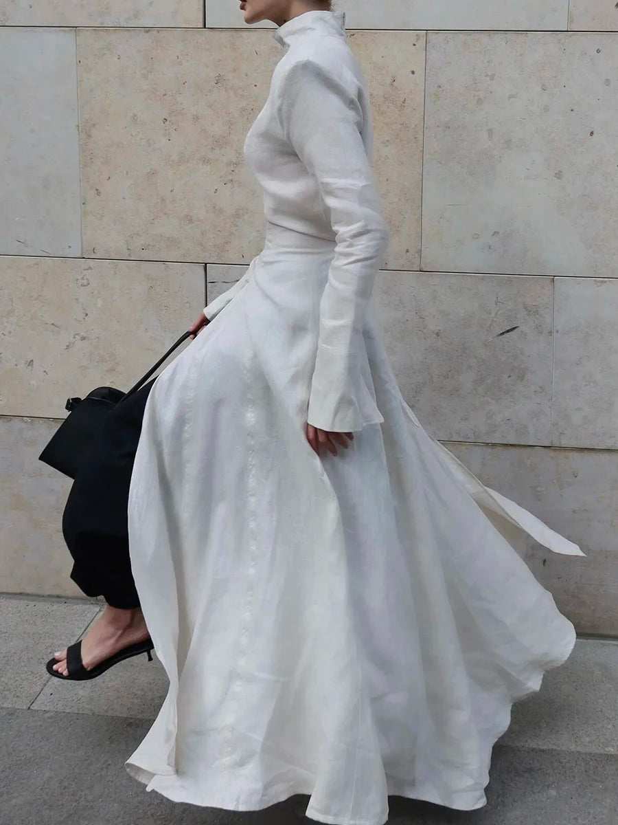 Solid Slimming Side Split Dresses for Women High Neck Long Sleeves Tunic Minimalist Chic Dress Female Clothing New