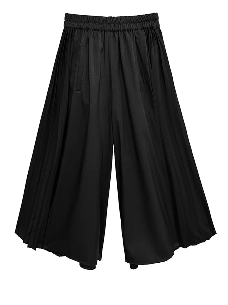 High Elastic Waist Gray Color-block Pleated Wide Leg Pants New Trousers Women Fashion Tide Spring Autumn 2025 1DJ1336