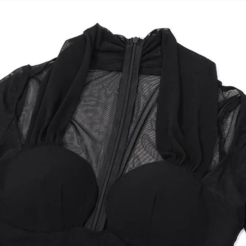 Load image into Gallery viewer, Mesh Strapless Long Sleeve Sexy Mini Dress For Women Off-shoulder Halter Chest Wrap Bodycon Club Party Dress Elegant
