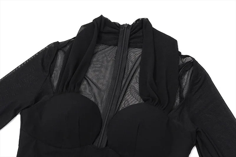 Mesh Strapless Long Sleeve Sexy Mini Dress For Women Off-shoulder Halter Chest Wrap Bodycon Club Party Dress Elegant