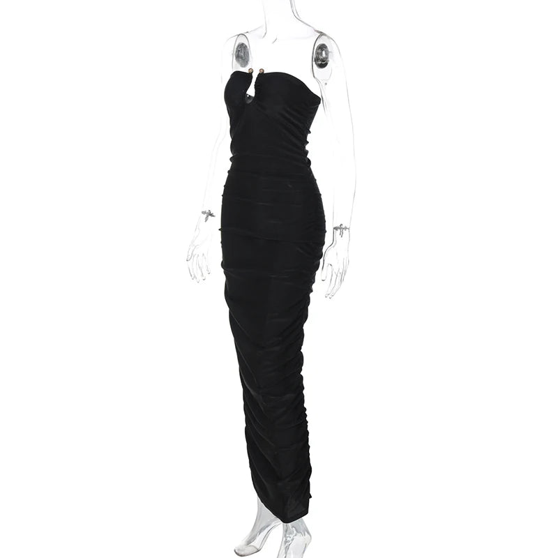 Sexy Sleeveless Off-shoulder Backless Strapless Black Maxi Dress For Women Elegant Evening Long Dress Female Outfits