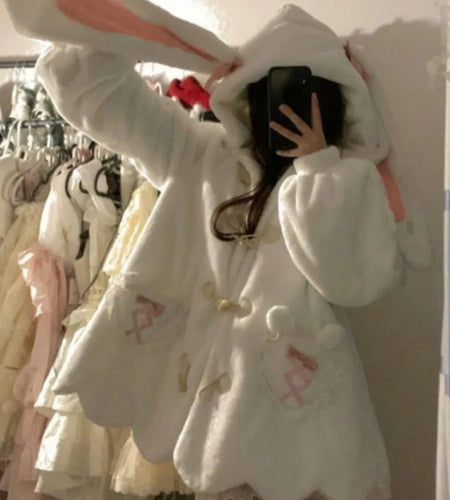 Kawaii Patchwork Loose Casual Hooded Coats Japanese Streetwear Fashion Fluffy  New Y2k Aesthetic Grunge Pocket Women Tops