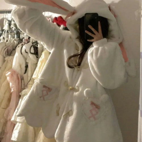 Load image into Gallery viewer, Kawaii Patchwork Loose Casual Hooded Coats Japanese Streetwear Fashion Fluffy  New Y2k Aesthetic Grunge Pocket Women Tops
