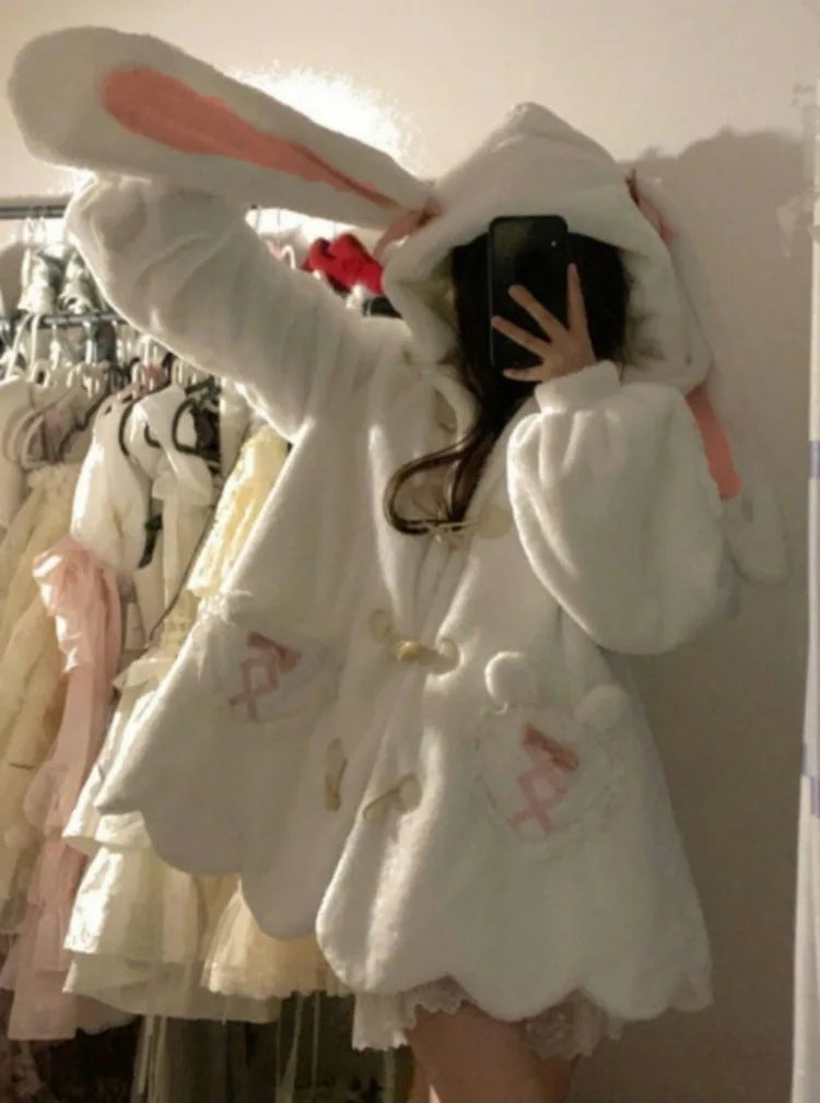 Kawaii Patchwork Loose Casual Hooded Coats Japanese Streetwear Fashion Fluffy  New Y2k Aesthetic Grunge Pocket Women Tops