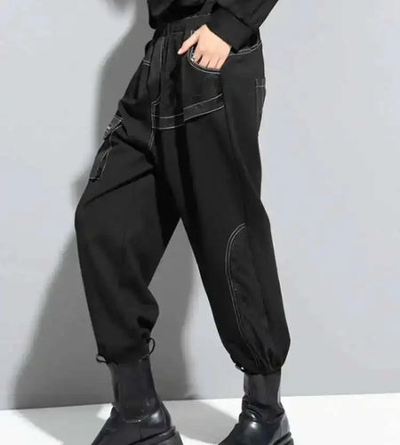 High Elastic Waist Black Printed Long Harem Pants New Loose Fit Trousers Women Fashion Tide Spring Autumn 2025 1DF1317