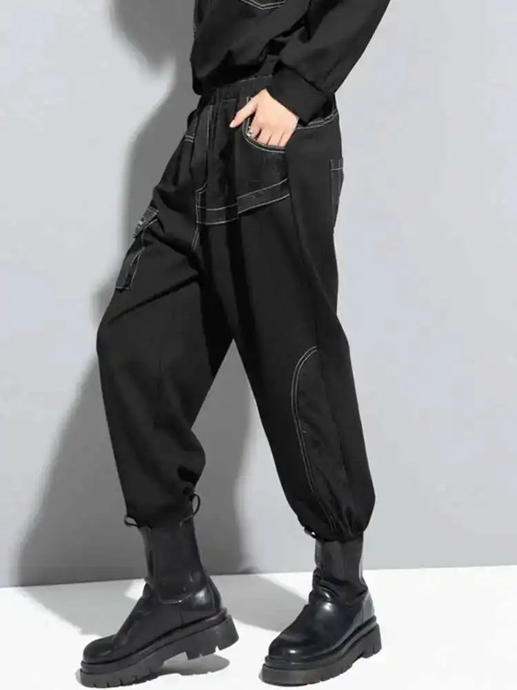 High Elastic Waist Black Printed Long Harem Pants New Loose Fit Trousers Women Fashion Tide Spring Autumn 2025 1DF1317