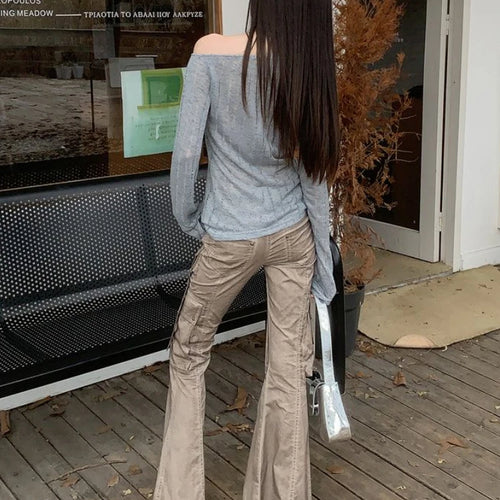 Load image into Gallery viewer, 2025 Y2k Aesthetic Vintage Solid Knitted Tees Spring Streetwear 3D Flower Tshirts Women Harajuku Grunge Skew Collar Grunge Tops
