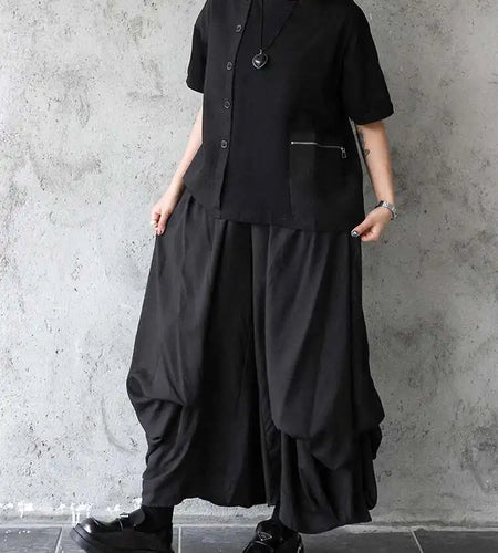 High Elastic Waist Black Brief Pleated Long Wide Leg Pants New Trousers Women Fashion Tide Spring Autumn 2025 1DJ0224