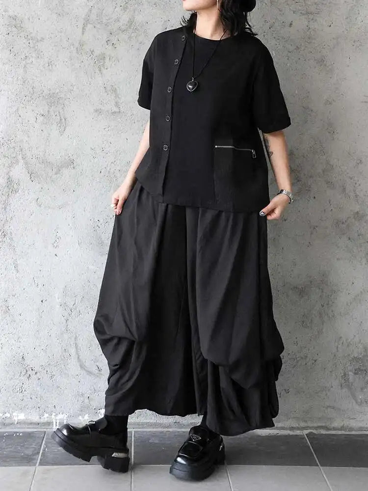 High Elastic Waist Black Brief Pleated Long Wide Leg Pants New Trousers Women Fashion Tide Spring Autumn 2025 1DJ0224