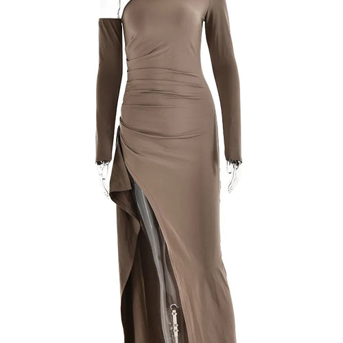 Load image into Gallery viewer, Oblique Shoulder Thigh High Split Maxi Dress Women Long Sleeve Backless Bodycon Sexy Club Party Long Dress Vestidos

