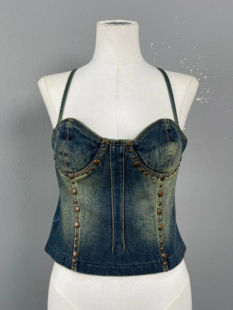 Casual Denim Vests For Women Square Collar Sleeveless Slimming Summmer Sexy Tank Tops Female Fashion Style Clothing