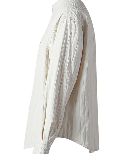 Women Beige Pocket Pleated Big Size Casual Blouse New Lapel Long Sleeve Shirt Fashion Tide Spring Autumn 2025 CPG2825